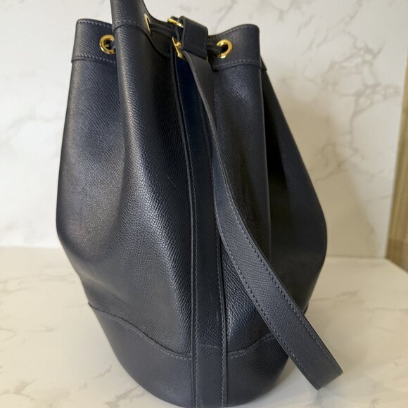 HERMES Vintage Market GM Shoulder Bag Navy Blue Coucherval Leather Circle U 1991 - Picture 5 of 16